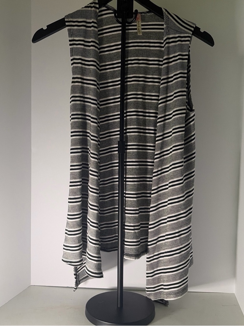 Chris & Carol Black and White Striped Open Vest